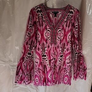 INC International Concepts Layered Bell Sleeve Blouse Size L